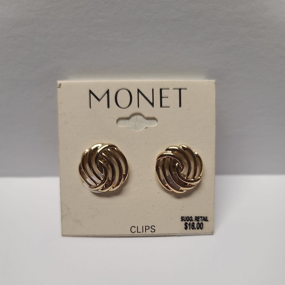 Monet Earrings Gold Tone Twist Overlay Sophisticated Neutral Feminine 0.5 Inch